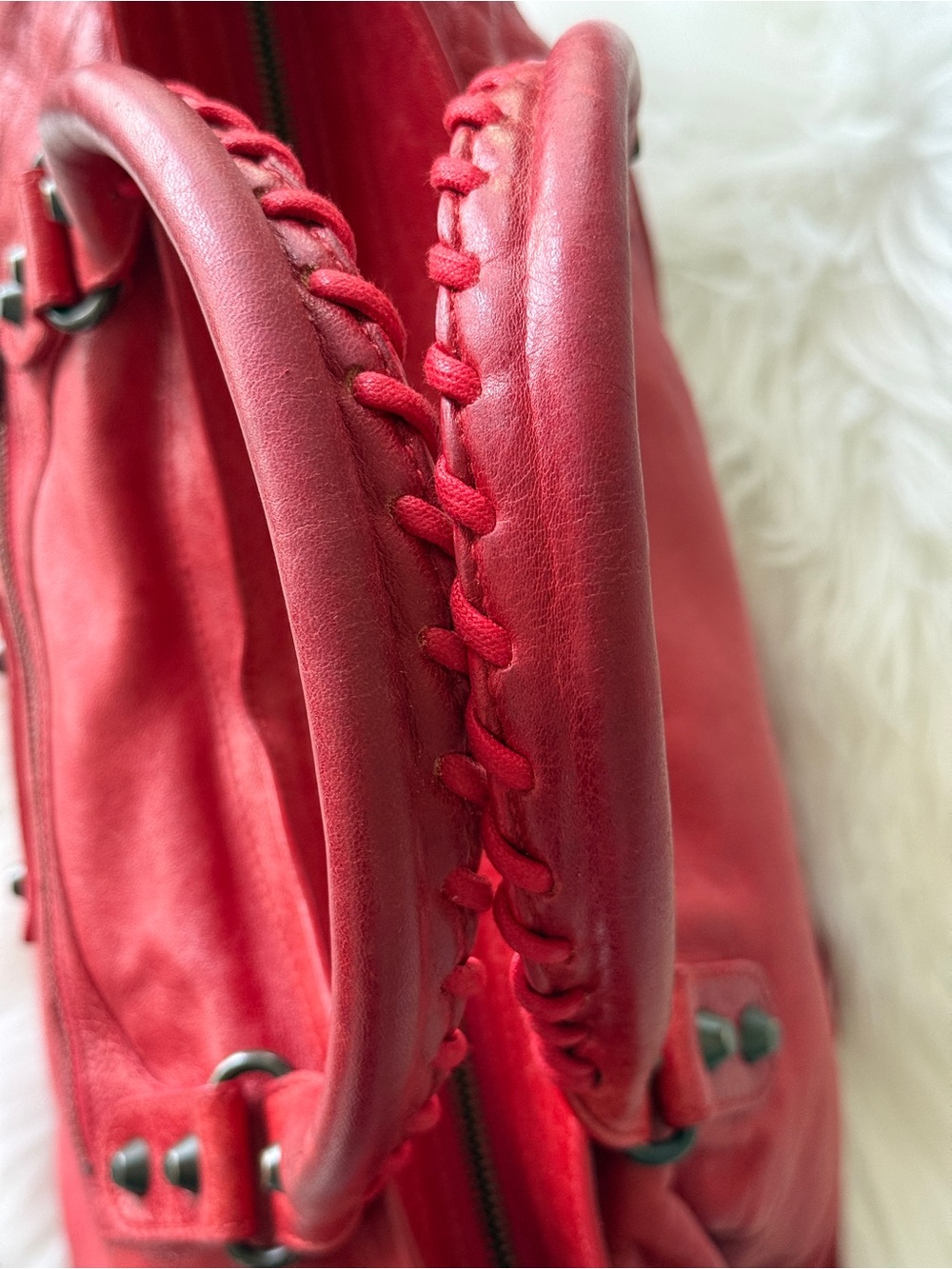 BALENCIAGA CITY BAG BRIGHT RED CHÈVRE LEATHER S/S 2007 MOTO BAG VINTAGE - Picture 4 of 16